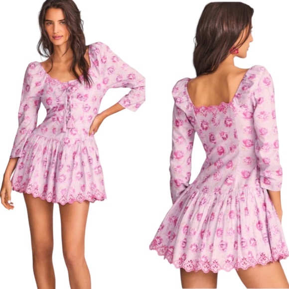 LoveShackFancy Dresses & Skirts - LOVESHACKFANCY Deeba Floral Embroidered Eyelet Mini Dress Lilac Size XS